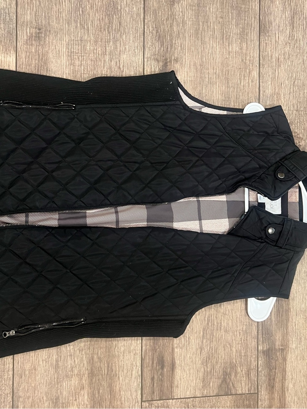 Market & Spruce Black Quilted Vest with Plaid Lining